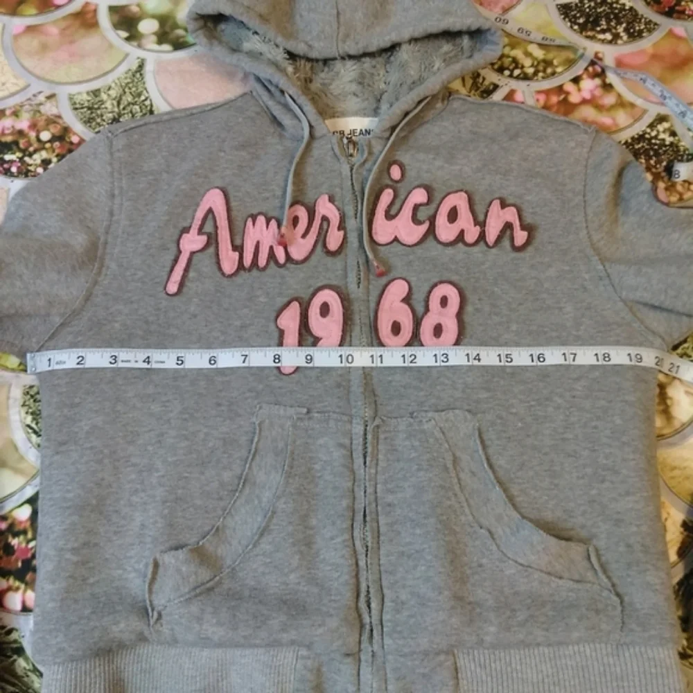 BB Jeans Cotton Collection Gray Fuzzy Soft American 68 Zipper Sweater Hoodie Top